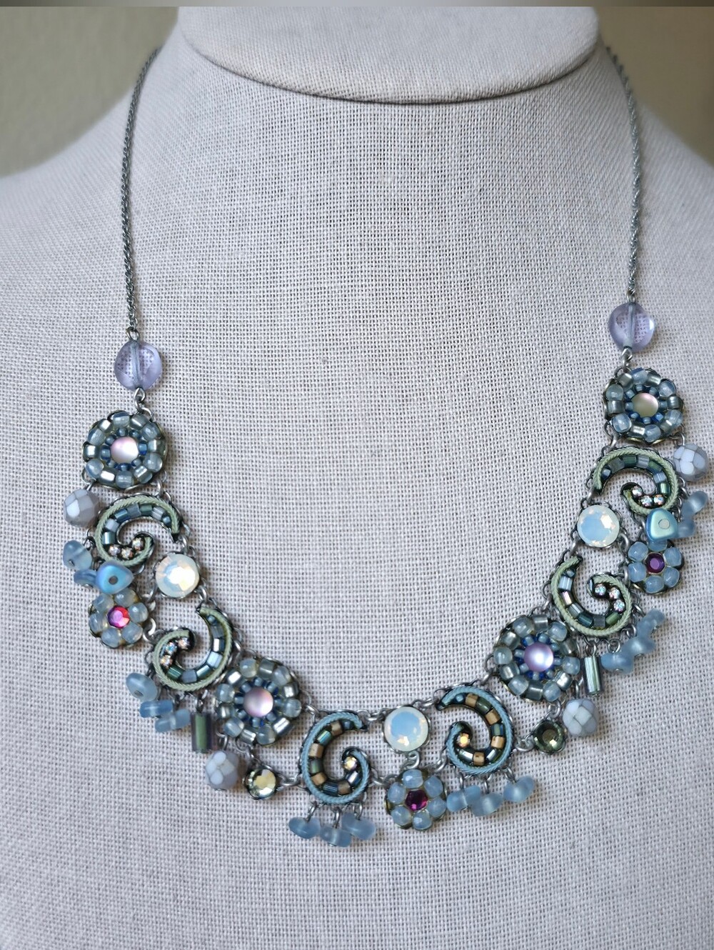Ayala Bar Necklace Light Blue Crystal Rhinestones Fairy Ethereal Pastel